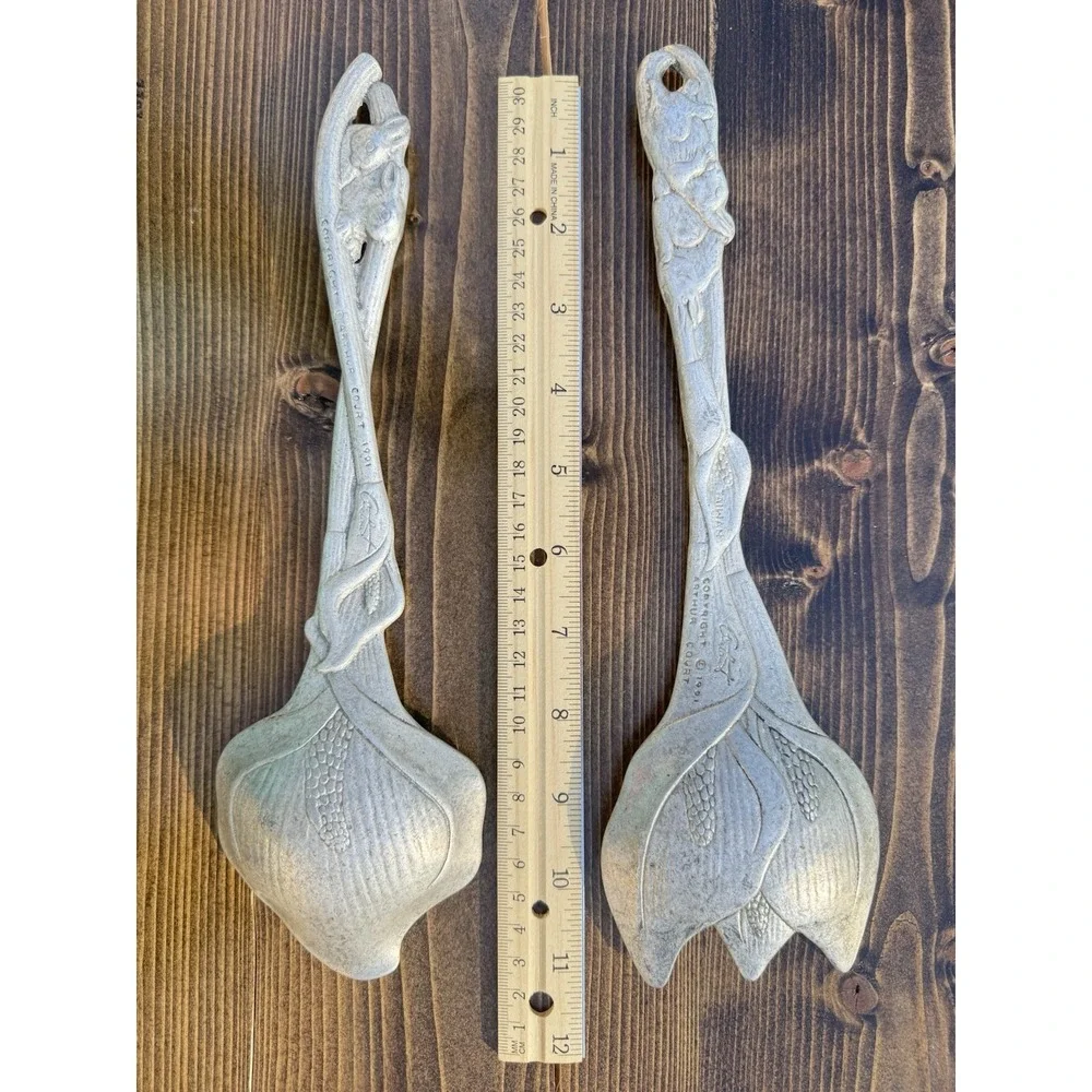 Arthur Court Bunny Rabbit Salad Serving Set Spoon‎ Fork Aluminum Vintage 1991